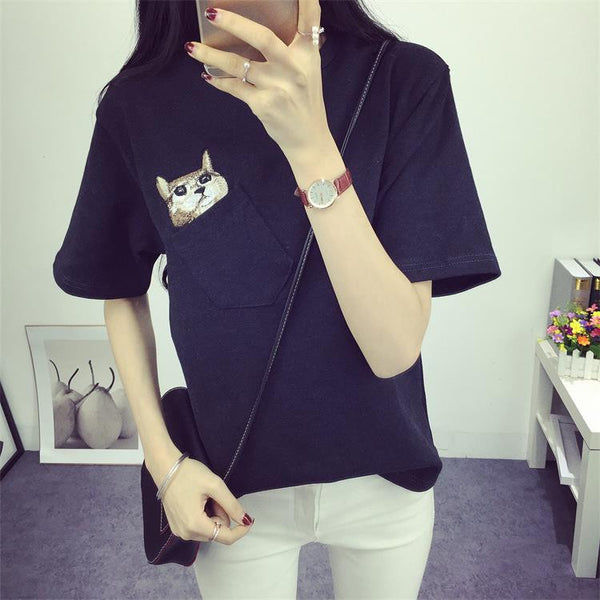 CUTE CAT POCKET SHIRT